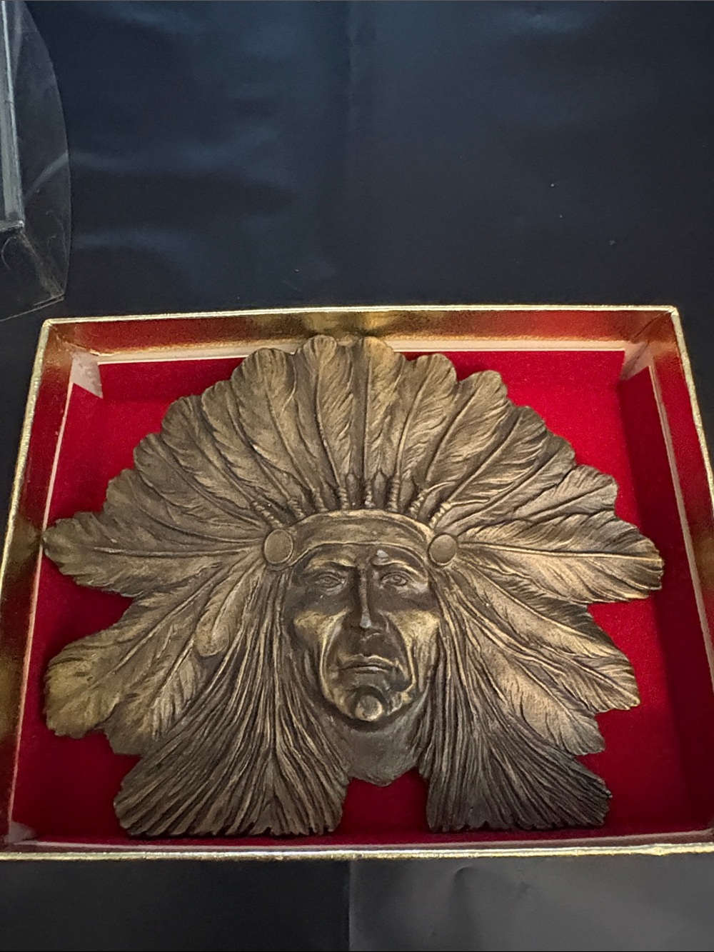 Vintage Bronze-Tone Belt Buckle with Native Headdress Motif